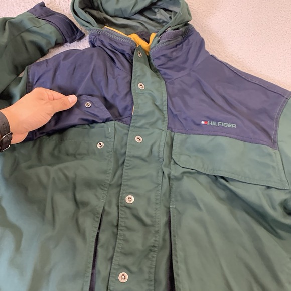 Tommy Hilfiger Jacket Mens XL Fleece Lined Hooded Snap Zip Cargo Pockets FLAWS - Picture 11 of 14